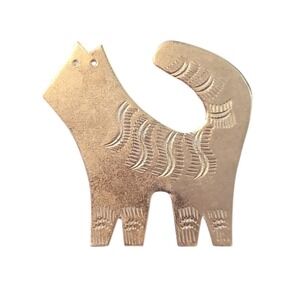 Vintage Silver Etched Cat Brooch Mid Century Modern Style Feline Pin Accessory